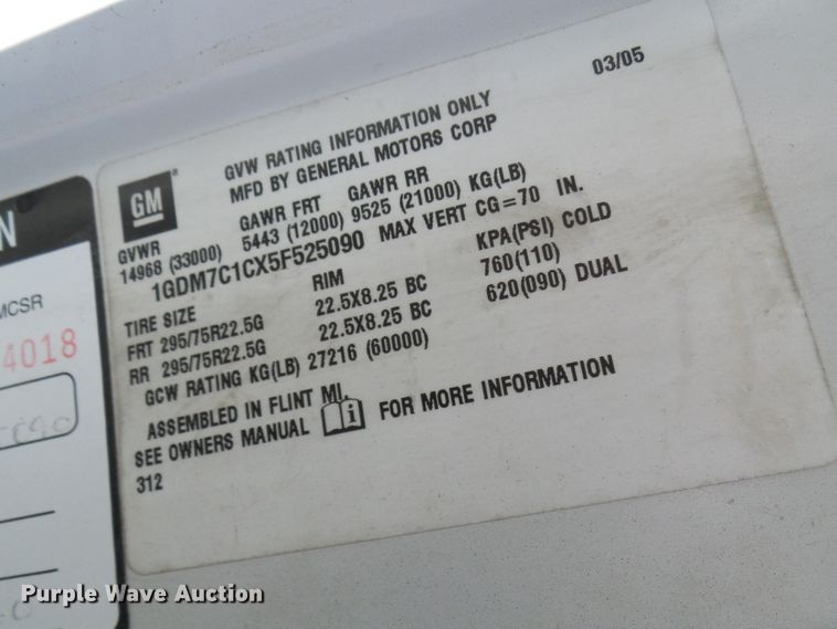 image for item DL0957 2005 GMC C7500  flatbed truck