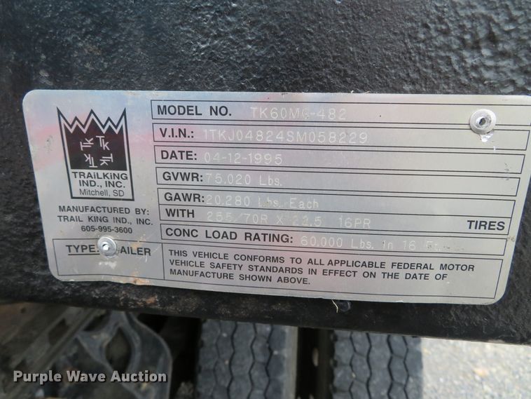 image for item DN5799 1995 Trail King TK60MG-482  lowboy equipment trailer