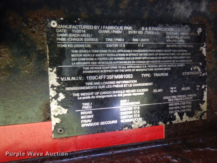 image for item HR9189 2015 B & B  drop deck trailer