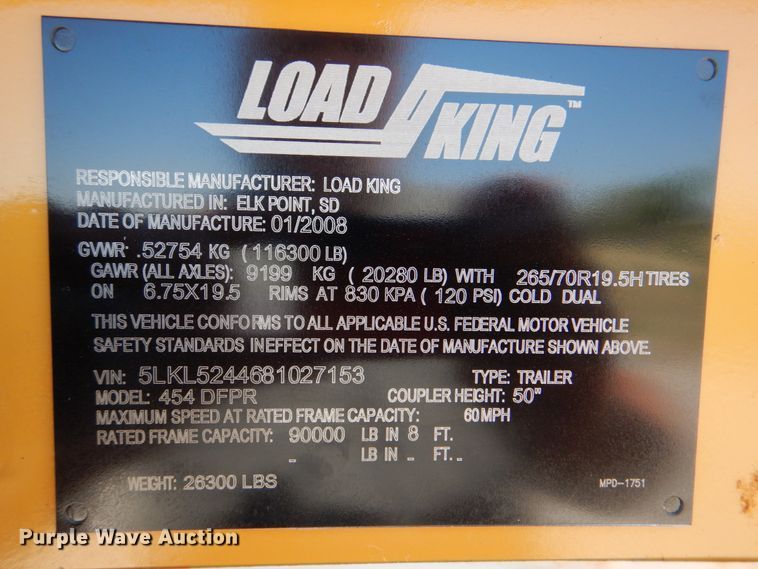 image for item HX9214 2008 Load King 454DFPR lowboy equipment trailer
