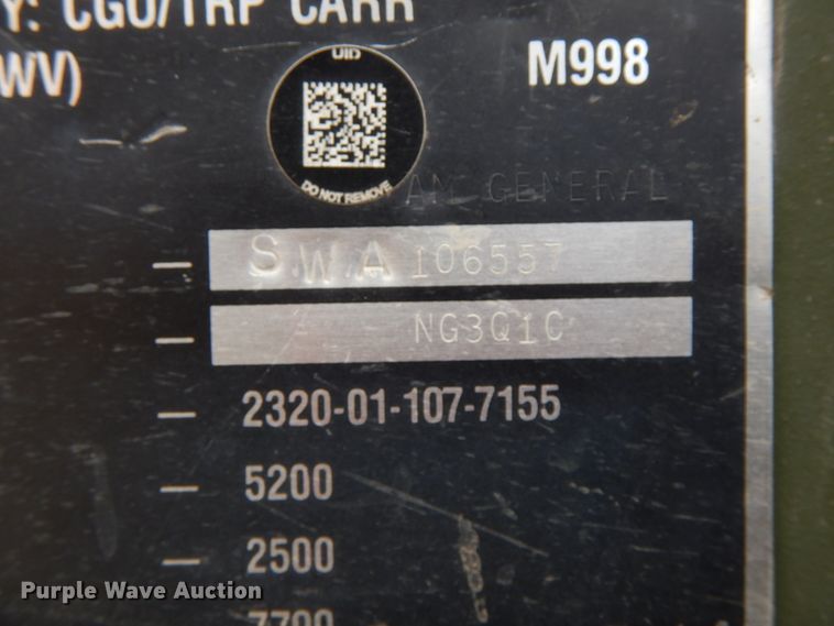 image for item DF6491 1990 Am General M998 Humvee  SUV