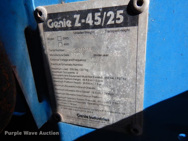 image for item DF6770 1999 Genie Z45/25  boom lift