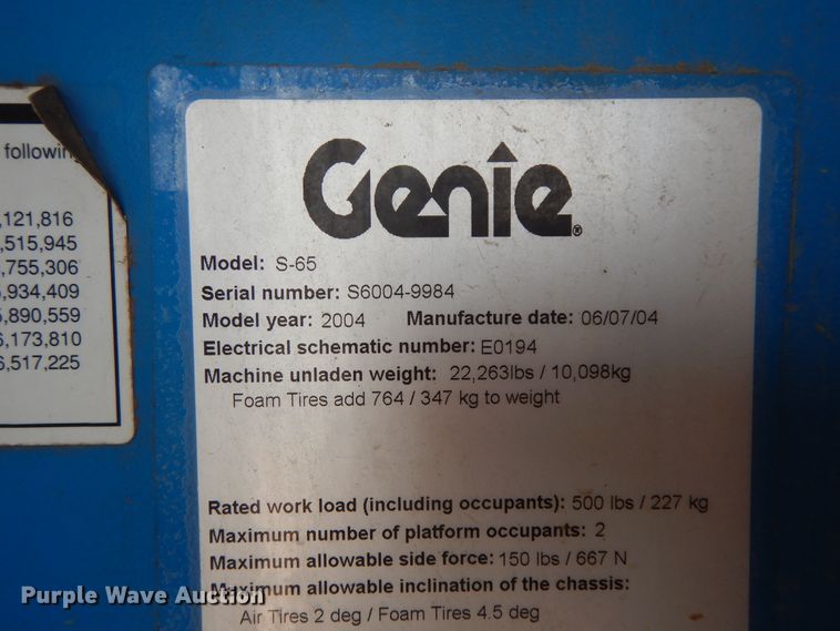image for item DF6771 2004 Genie S-65  boom lift