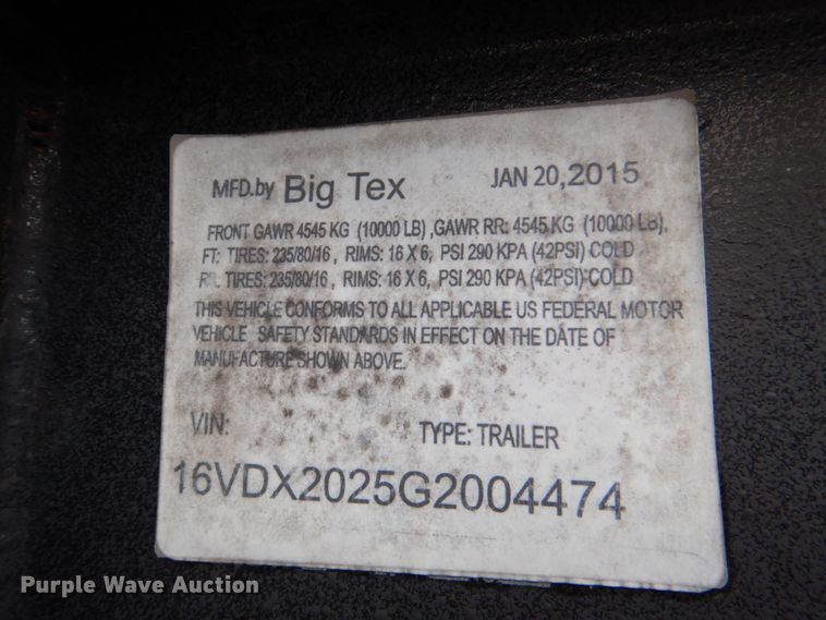 image for item DJ0327 2016 Big Tex 25DU  dump trailer