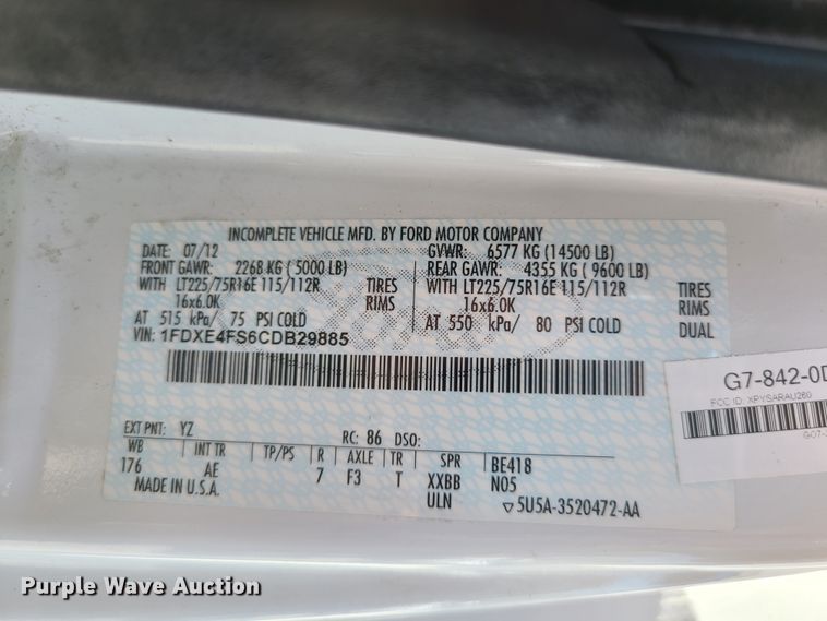 image for item DK4761 2012 Ford E450  box truck