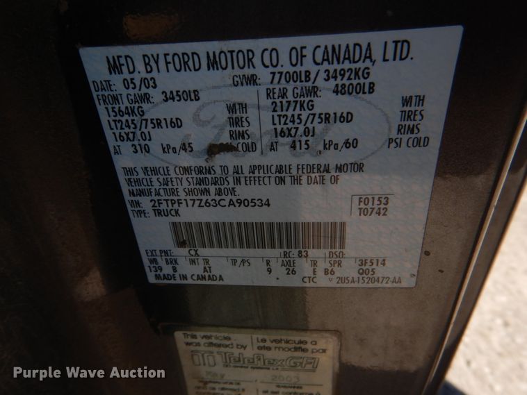 image for item DK5574 2003 Ford F150 XL  pickup truck