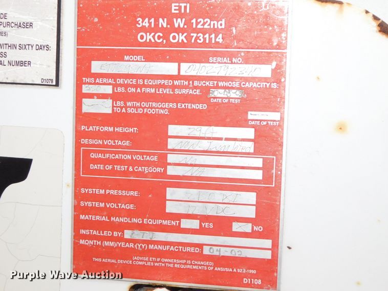 image for item DK8530 2002 ETI  bucket truck bed