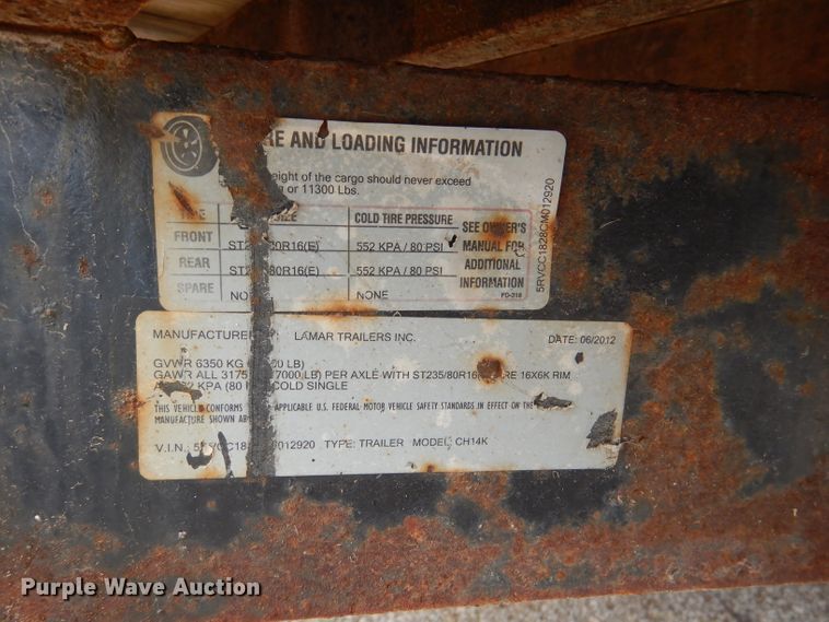 image for item DL2991 2012 Lamar  equipment trailer