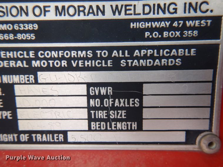 image for item HR9226 1989 Brooks Brothers GU9TE  equipment trailer