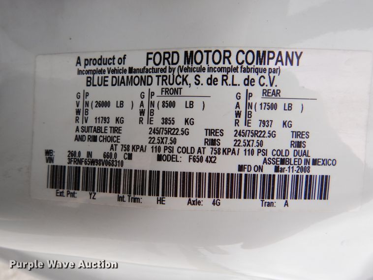 image for item HX9222 2008 Ford F650 Super Duty XL  box truck