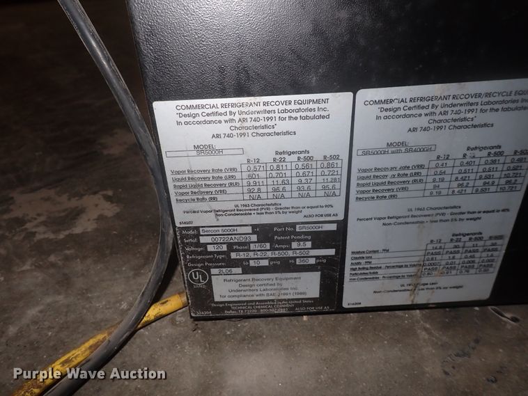 image for item IF9096 Sercon 5000 refrigerant recovery system