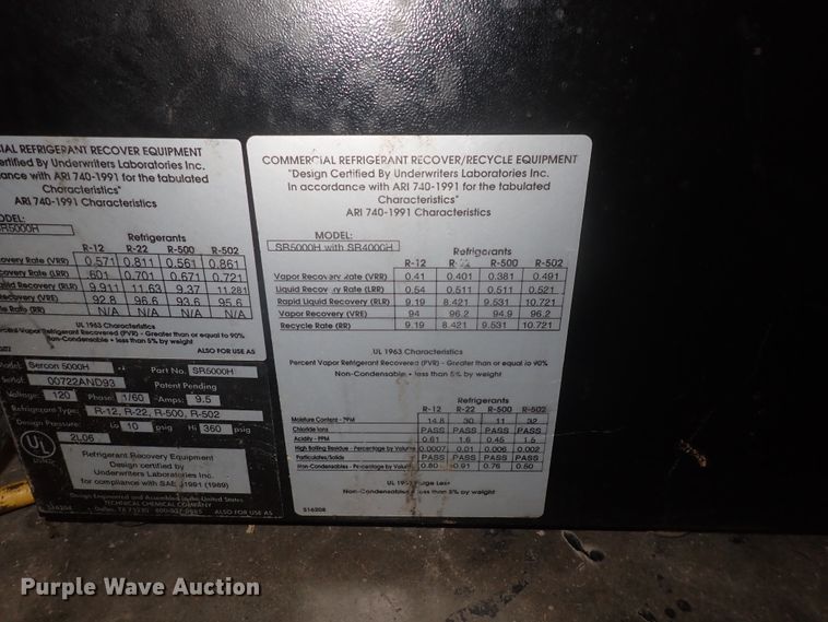 image for item IF9096 Sercon 5000 refrigerant recovery system