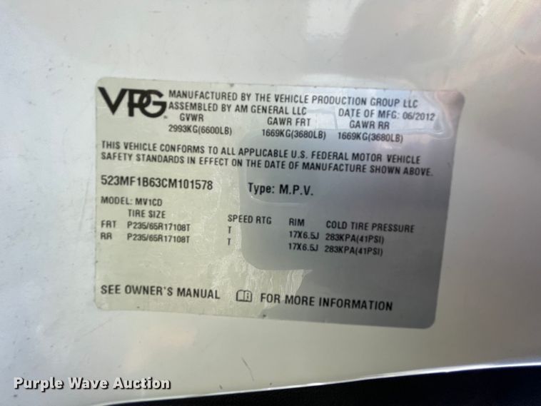 image for item II9406 2012 VPG MV-1  handicap accessible van