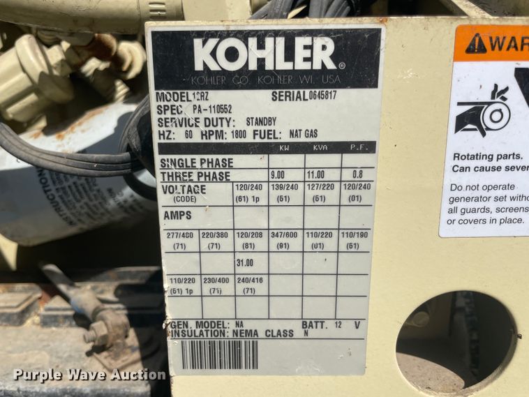 image for item IR9842 Kohler Power Systems 12RZ  generator