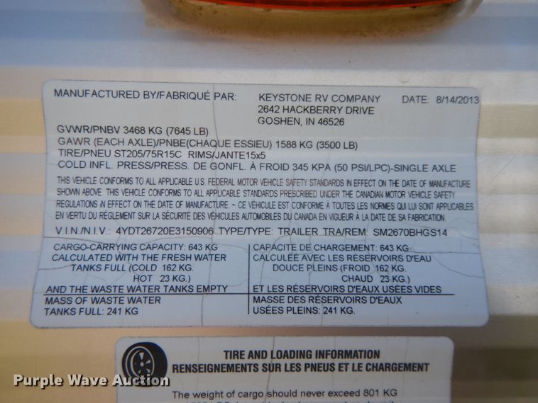 image for item IX9457 2014 Keystone Summerland 2670  camper