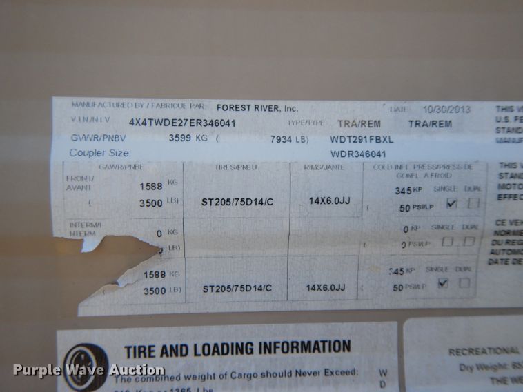 image for item IX9458 2014 Forest River Wildwood x Lite 291 FBXL  camper