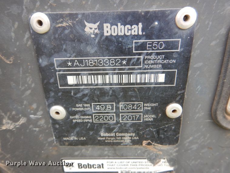 image for item DJ8723 2017 Bobcat E50  mini excavator