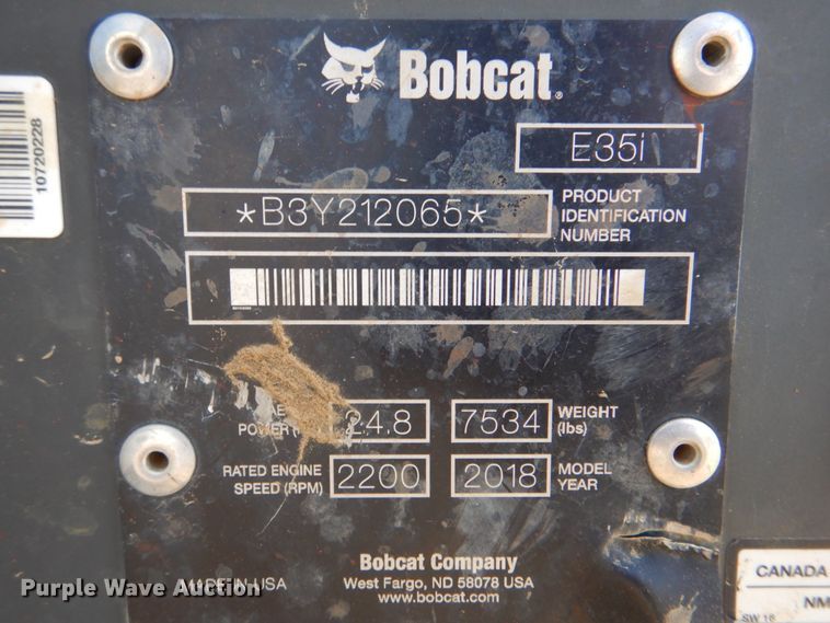 image for item DK5614 2018 Bobcat E35i  excavator