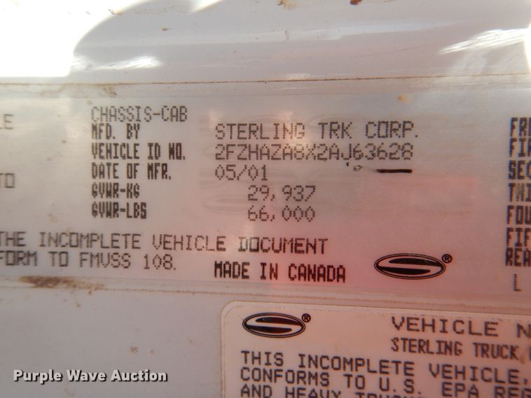 image for item DK5617 2001 Sterling L-Line  pressure digger truck