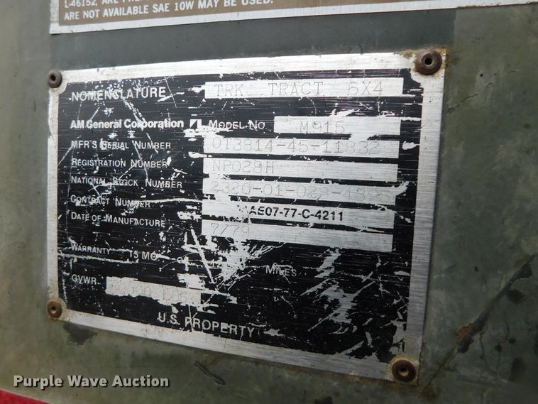 image for item DK8500 1979 Am General M915  semi truck