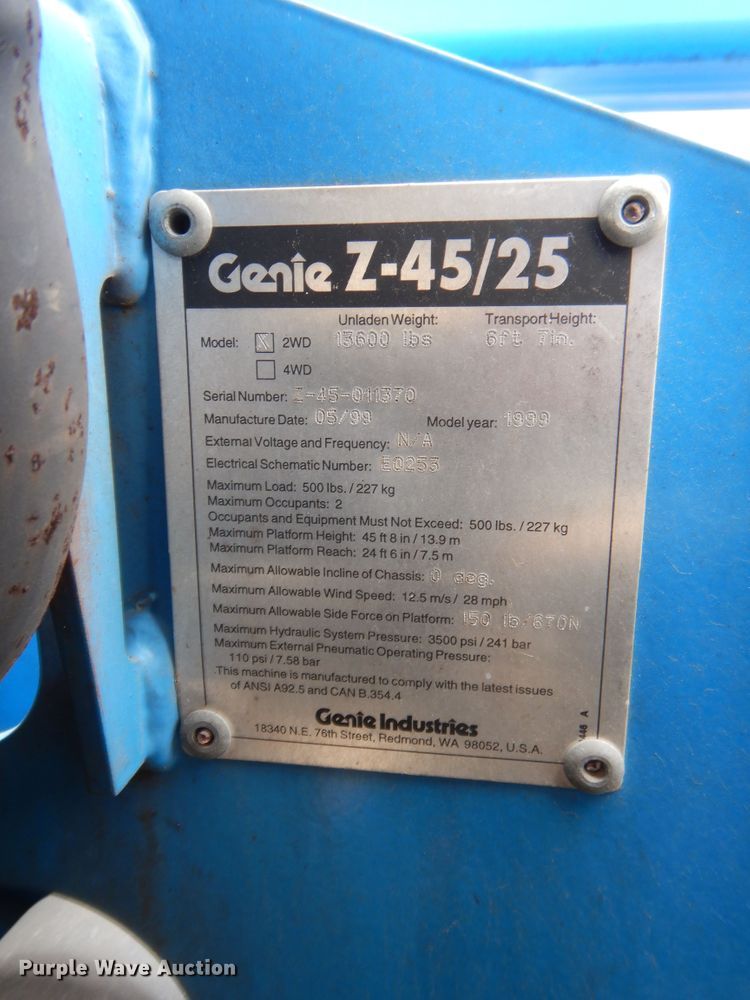 image for item ET9110 1999 Genie S45  boom lift