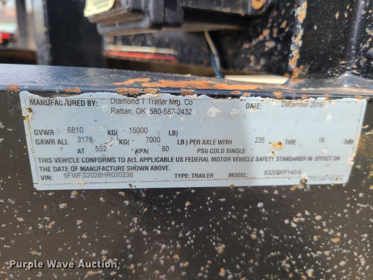 image for item IJ9003 2017 Diamond T 8320SKP140-6  utility trailer