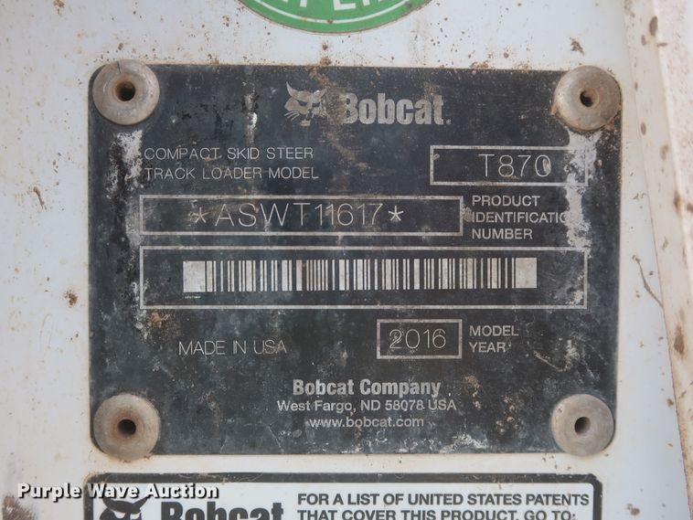 image for item IO9021 2016 Bobcat T870  tracked skid steer loader