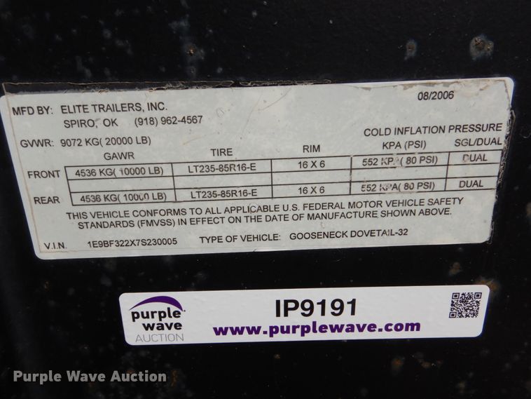 image for item IP9191 2007 Elite  equipment trailer