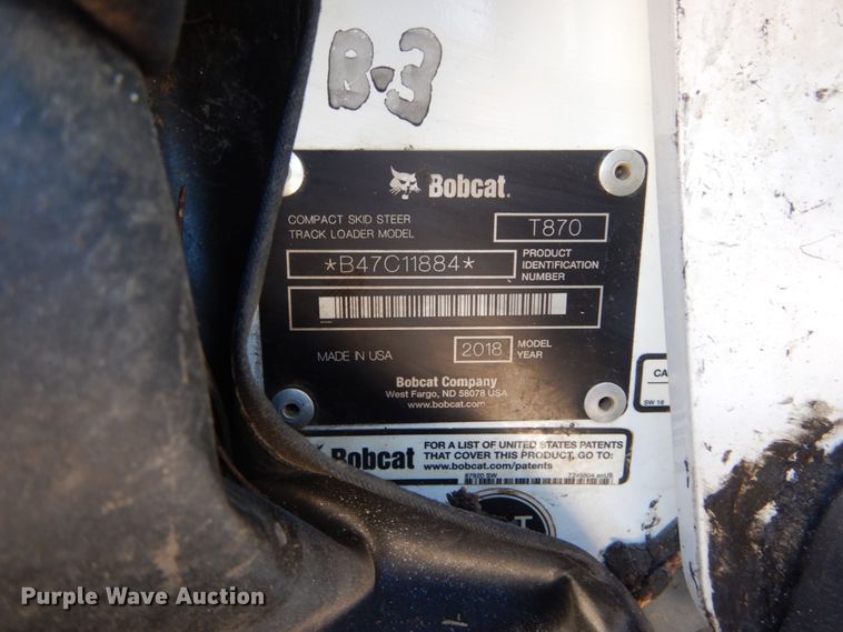 image for item IY9638 2018 Bobcat T870  tracked skid steer loader