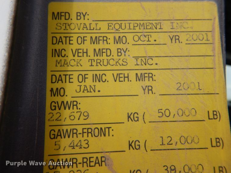 image for item DC2155 2001 Mack RD688S  dump truck