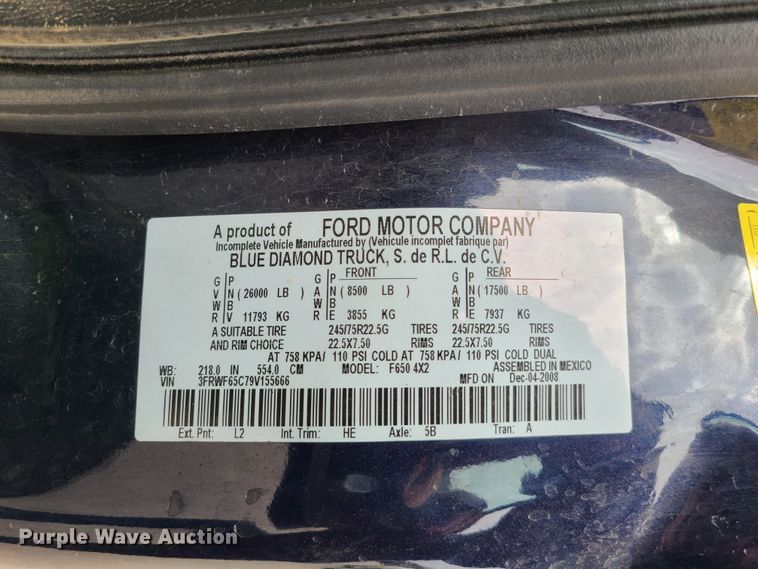 image for item DH5884 2009 Ford F650 Super Duty  sewer jetter truck