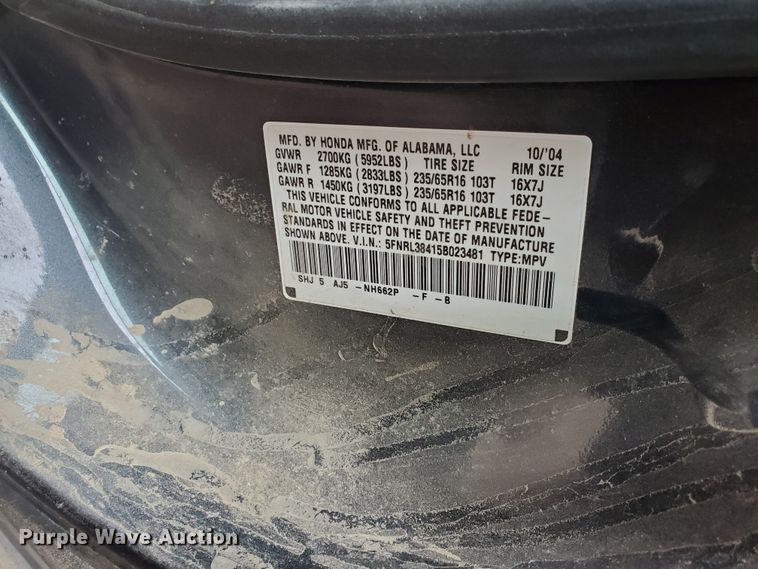 image for item DI4763 2005 Honda Odyssey  van