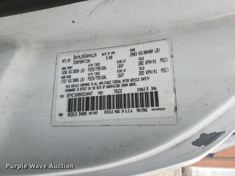 image for item DI4768 1999 Dodge Ram 1500  pickup truck