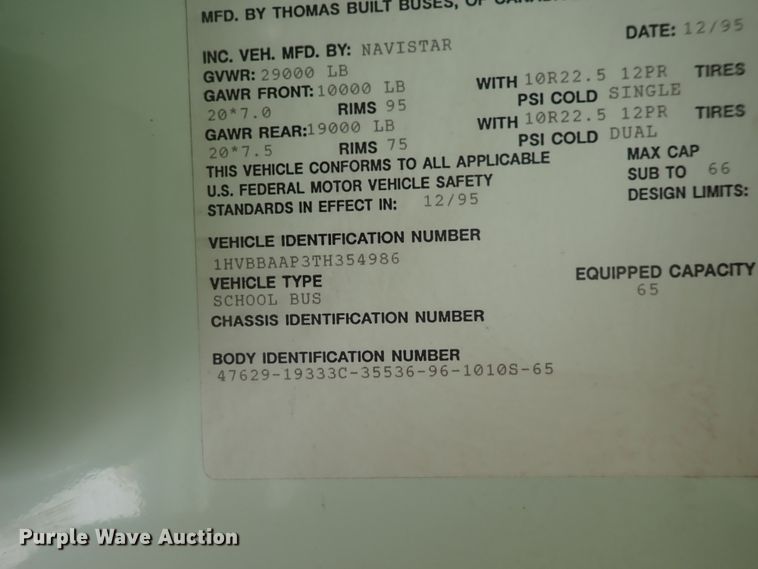 image for item DJ5660 1996 International 3800  Thomas school bus