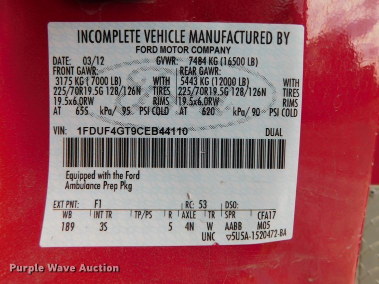 image for item DK8496 2012 Ford F450 Super Duty XLT  ambulance