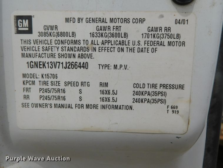 image for item DK8529 2001 Chevrolet Tahoe  SUV