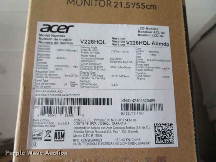 image for item DN5789 (3) Acer V226HQL 21.5" computer monitors