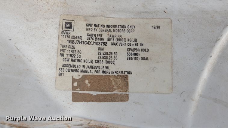 image for item ES9657 1999 Chevrolet C6500  dump truck