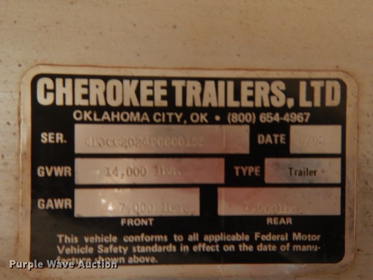 image for item ET9177 1993 Cherokee  livestock trailer