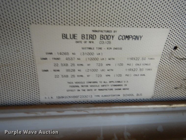 image for item ET9239 2006 Blue Bird Vision  school bus