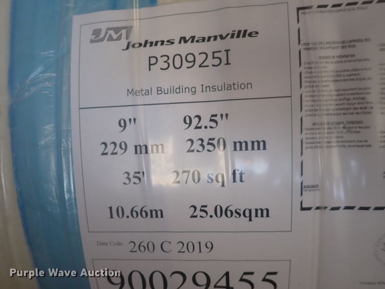 image for item IF9162 (28) rolls of Johns Mansville P30925 metal building insulation