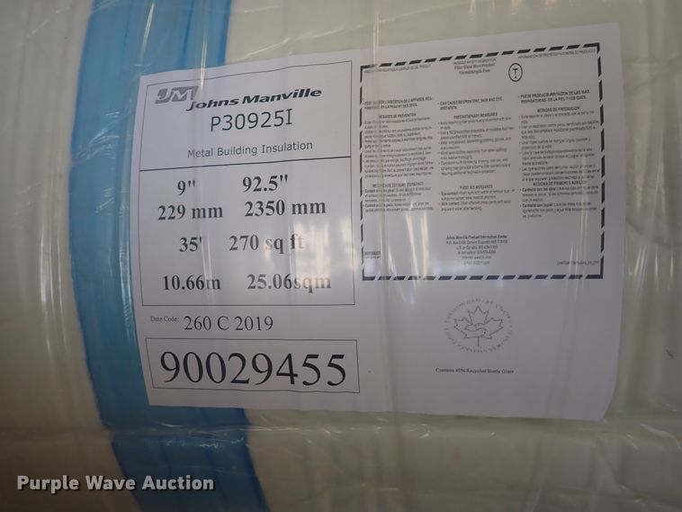 image for item IF9162 (28) rolls of Johns Mansville P30925 metal building insulation