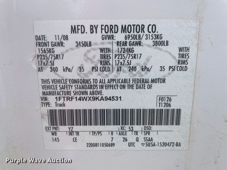 image for item IR9820 2009 Ford F150  pickup truck