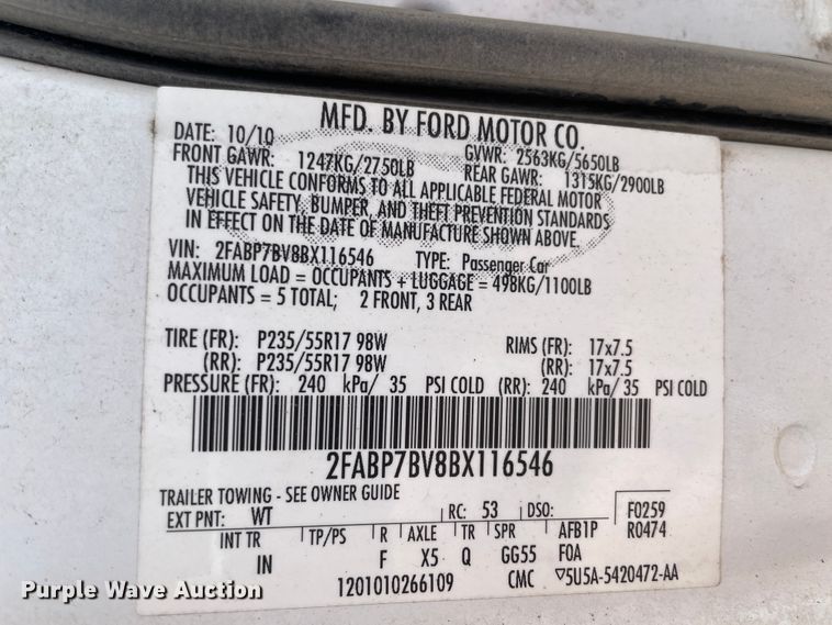 image for item IR9987 2011 Ford Crown Victoria Police Interceptor