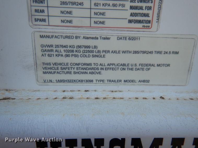 image for item DI6597 2012 Alameda AHB32  grain trailer