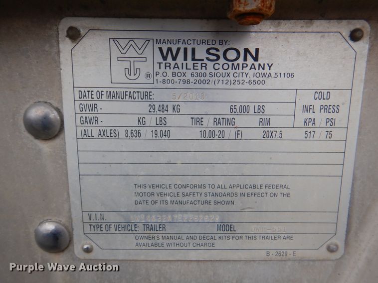 image for item DJ0439 2014 Wilson DWH-551  grain trailer