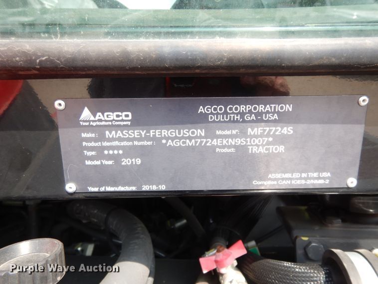 image for item HR9682 2019 Massey-Ferguson 7724S  MFWD tractor