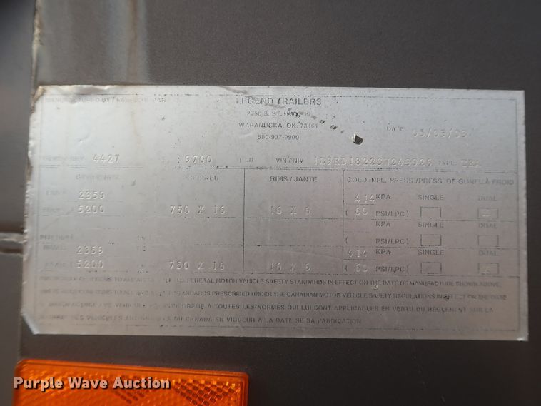 image for item HT9673 2003 Legend Stockman Sport  livestock trailer