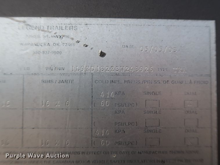 image for item HT9673 2003 Legend Stockman Sport  livestock trailer