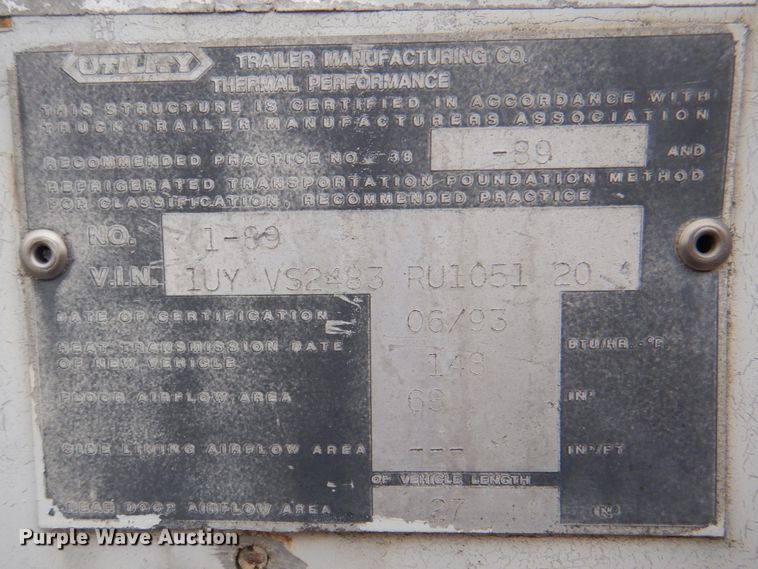 image for item DK5629 1994 Utility Trailers  dry van trailer